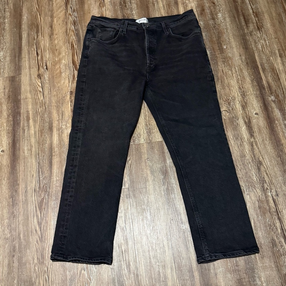 Agolde Riley Crop Jeans Women's 28/30/32 Black Button Fly High Rise Fit Denim